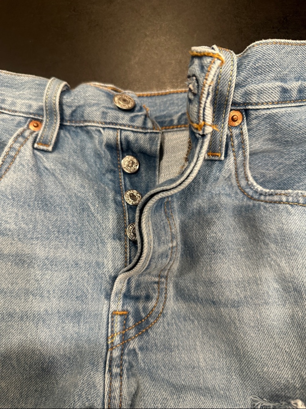 Levi's Light Blue Distressed Cutoff Denim Shorts - Picture 4 of 7